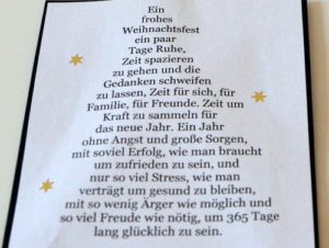 Weihnachtskarte - Rückseite mit dem Text in Baumform