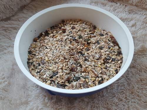 So sieht leckeres, selbstgemachtes Knuspermüsli aus.